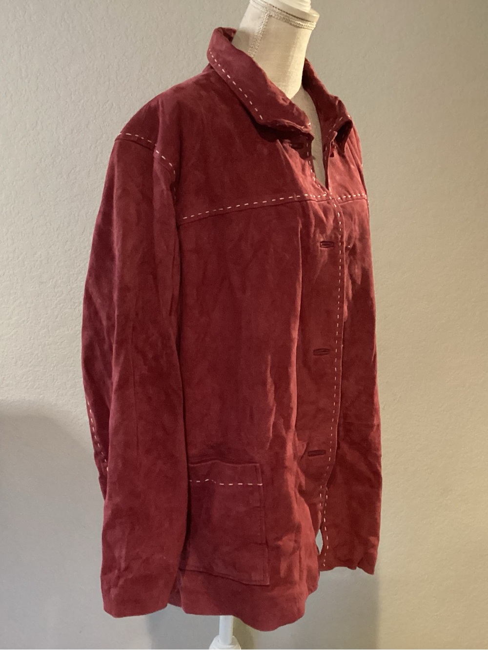 Burgundy Leather Button-Front Jacket - Picture 2 of 7